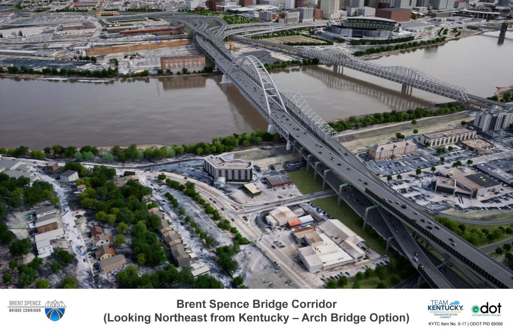 Brent Spence Bridge Corridor, Looking Northeast from Kentucky, Arch Option