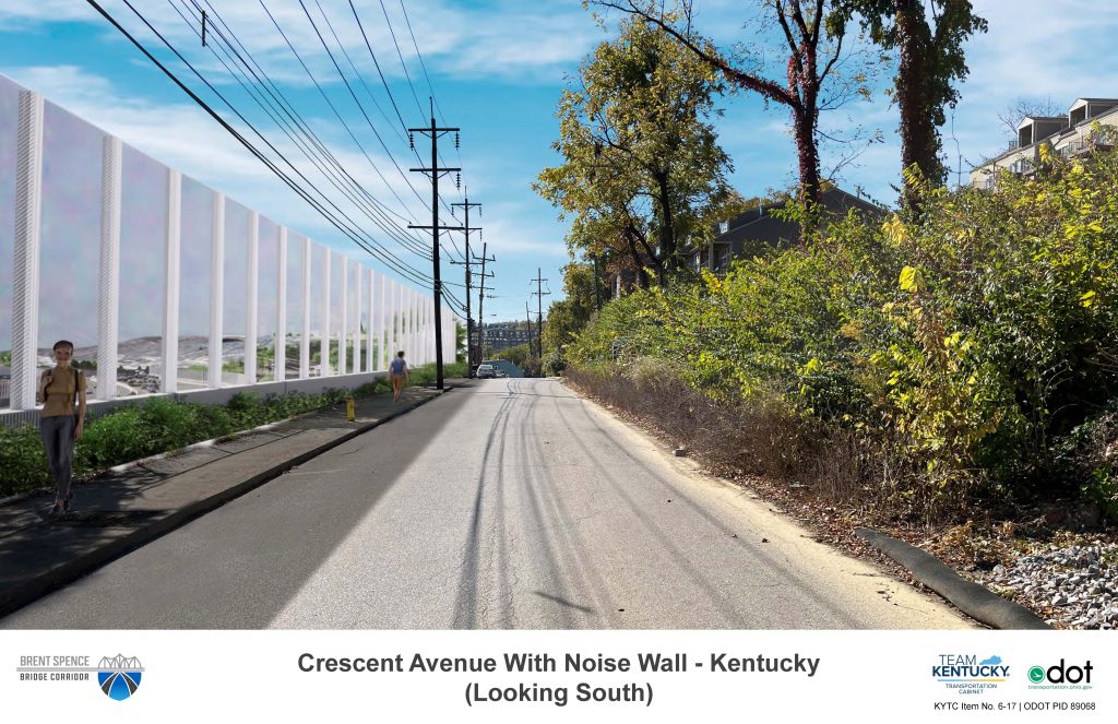 Crescent Avenue with Noise Wall, Transparent Option, Looking South